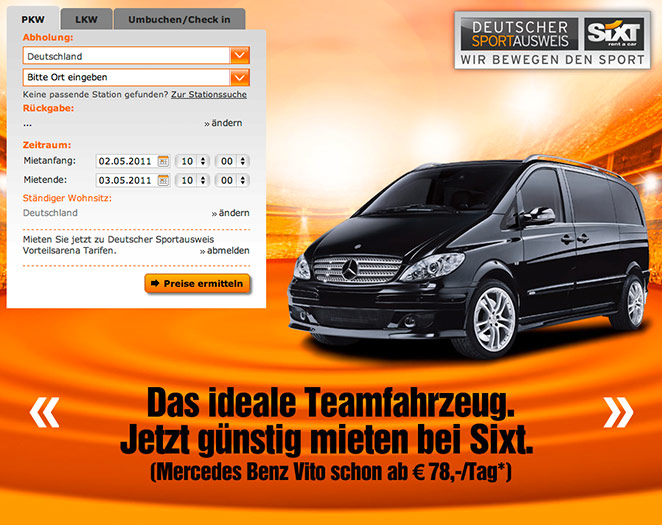 Sixt & Deutscher Sportausweis - Kooperationswebsite